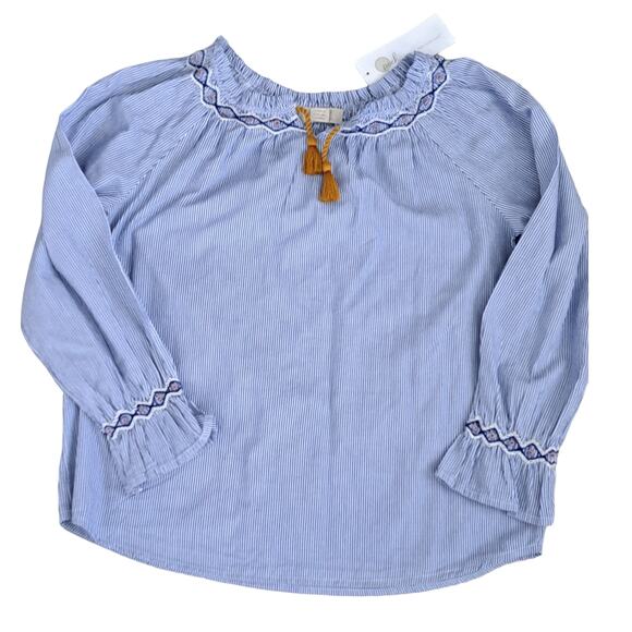 Peek Other - Peek Blue And White Stripe Embroidered Chambray Top Size 10 NWT